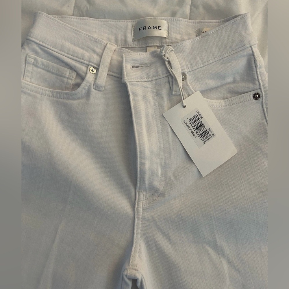 NEW FRAME Denim le sleek high rise straight leg jean, white 25 - Picture 10 of 12